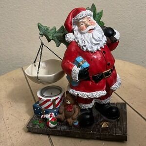 Santa Claus Holding Christmas Tree Candle Holder Fragrance Warmer Figurine